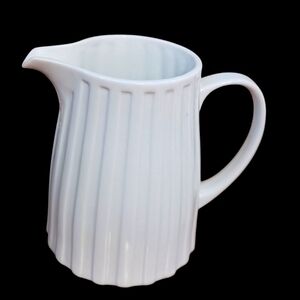 Crate & Barrel, White Ribbed-Side, Ceramic Pitcher